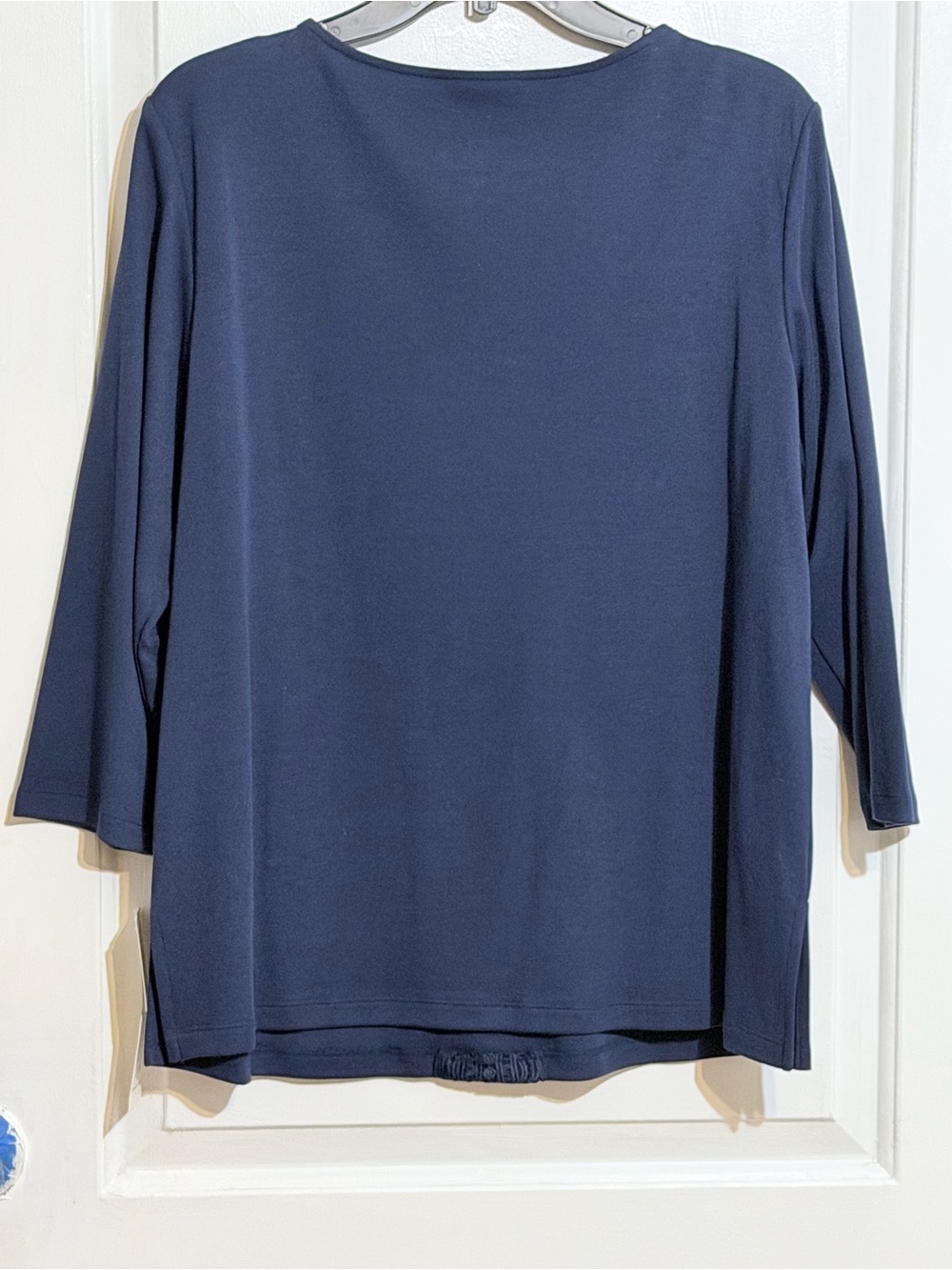 Alfred Dunner Navy Long-Sleeve Crochet & Bead Detail Top - Picture 6 of 7